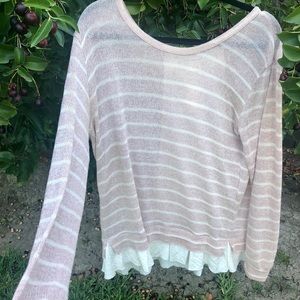 Anthropologie light striped sweater w/ ruffle, bow